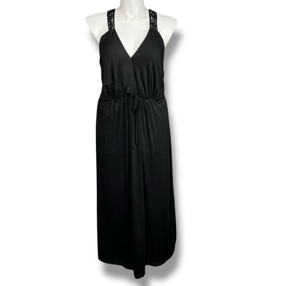 Vintage Torrid Womens Maxi Blouson Sundress V Neck Sleeveless Lace Back Black 4X - Picture 1 of 11